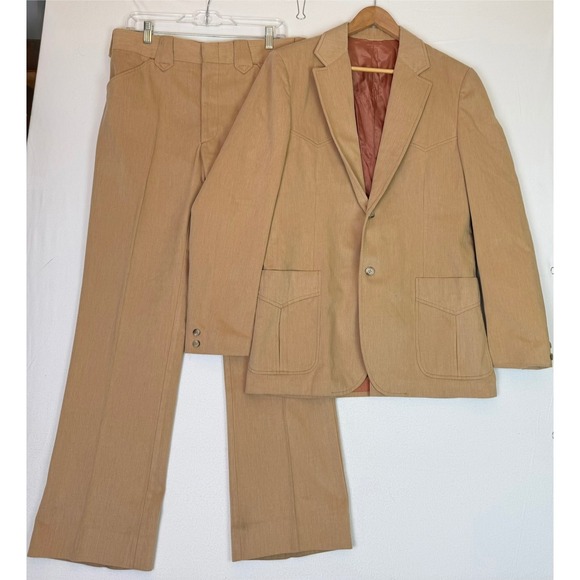 VTG Circle S Tan Corduroy Western Style 2pc Suit Cowboy RanchSz 40L